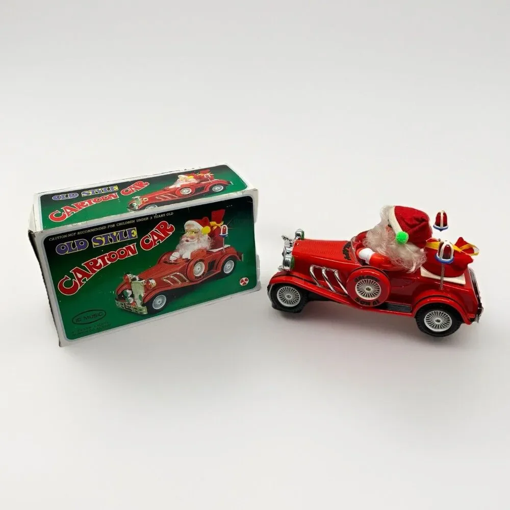 Vintage Santa 1984 12” Old Style Cartoon Car Toy Lights & Sound Works Box READ